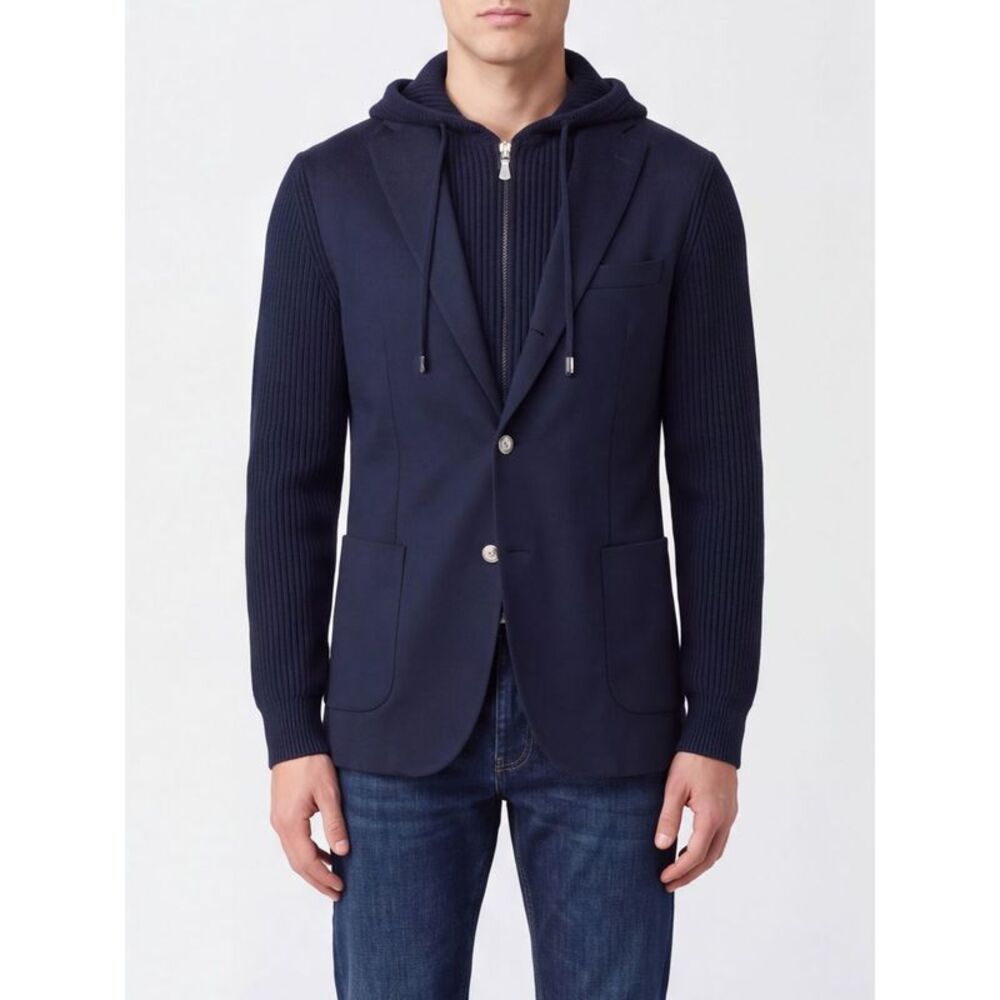 Eleventy Men Hooded Knit Wool Blazer Eleventy With Notch Lapels